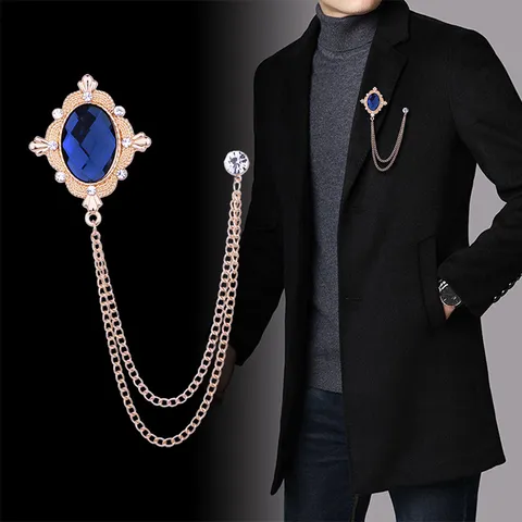 Vintage Palaststil Legierung Strass Kreuz Brosche Für Herren Luxuriöse Kettenquaste Anzug Mantel Abzeichen Brosche Anstecknadel Schmuck