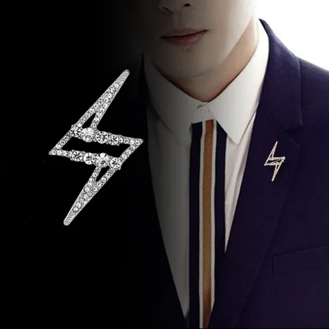 Fashion Unisex Lightning Bolt Brooch Pin With Rhinestone Alloy Electroplated Suit Lapel Pin Jewelry Accessory For Men Women