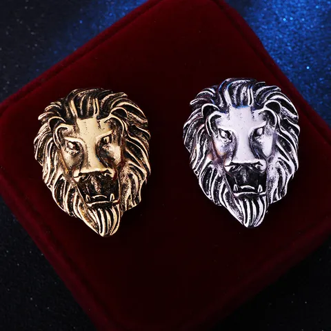 Vintage Lion Head Brooch For Men Retro African Lion King Lapel Pin Alloy Animal Brooch For Suit Coat Gold Silver Jewelry