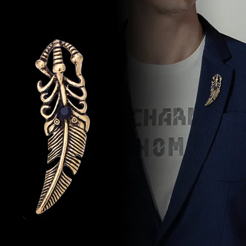 Vintage Alloy Rhinestone Feather Brooch Pin Gothic Eagle Claw Breastpin For Men Women Suit Jacket Costume Accessories