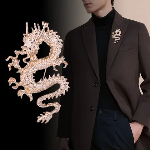 Broche de Dragón de Estilo Chino Vintage para Hombre Insignia de Dragón del Zodiaco de Aleación Pin de Solapa de Dragón Clásico