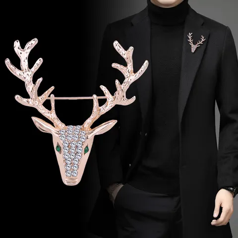 Vintage Legierung Strass Elch Hirschkopf Brosche Abzeichen Pin Glänzend Kristall Tier Korsage Brustnadel Für Mantel Weihnachten Schmuck Geschenk