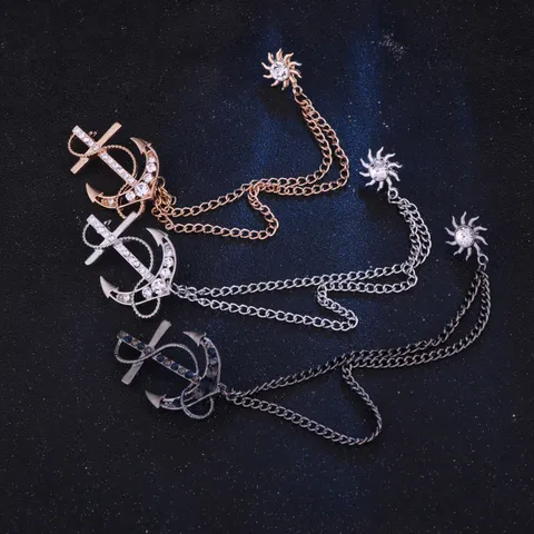 Broche de Ancla Naval con Borla y Cadena de Aleación con Diamantes de Imitación Estilo Naval Insignia para Traje de Hombre y Mujer