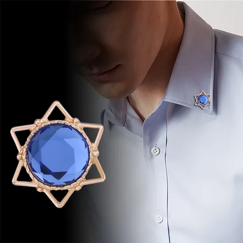 Broche de Estrella Hexagrama de Moda Coreana Aleación Diamante de Imitación Pin de Solapa Mini Pin de Cuello Joyería Unisex