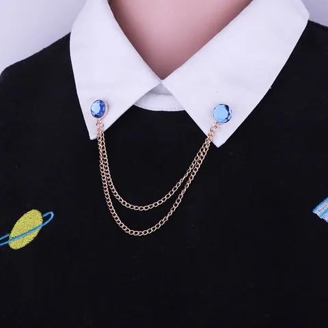 Chaîne de Col à la Mode en Alliage de Zinc avec Strass Double Frange Broche de Col Géométrique Bijoux pour Accessoires Chemise