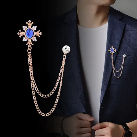 Vintage Zinklegierung Kreuz Brosche Mit Quastenkette Strass Reversnadel Für Herren Damen Gothic Punk Anzug Accessoire
