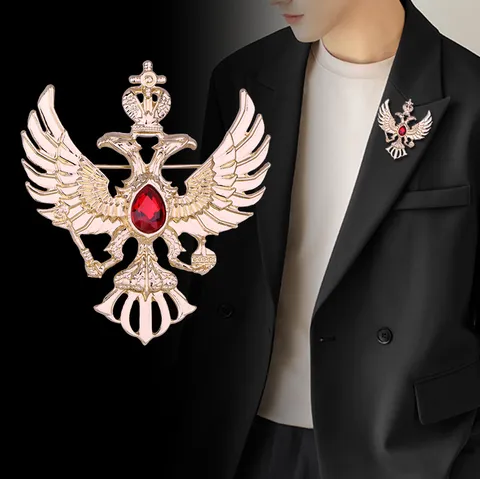 Vintage Hofstil Legierung Strass Doppeladler Brosche Kaiserliche Krone Emblem Anzug Revers nadel Abzeichen Für Herren Party Schmuck