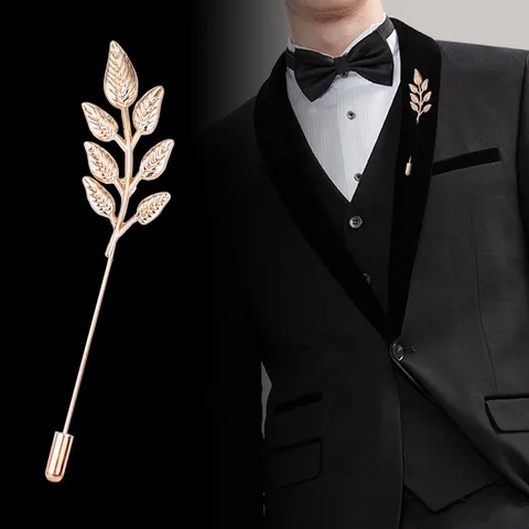 Vintage Minimalist Alloy Wheat Ear Branch Brooch Pin For Men Women Suit Lapel Shirt Collar Decorative Jewelry Accessory