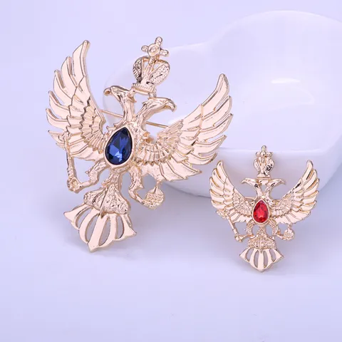 Vintage Hofstil Legierung Strass Doppeladler Brosche Kaiserliche Krone Emblem Anzug Revers nadel Abzeichen Für Herren Party Schmuck