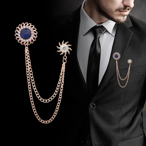 Vintage Palast Stil Hohl Wirbel Brosche Mit Quaschenkette Zinklegierung Strass Reversnadel Für Anzug Bankett Herren Schmuck