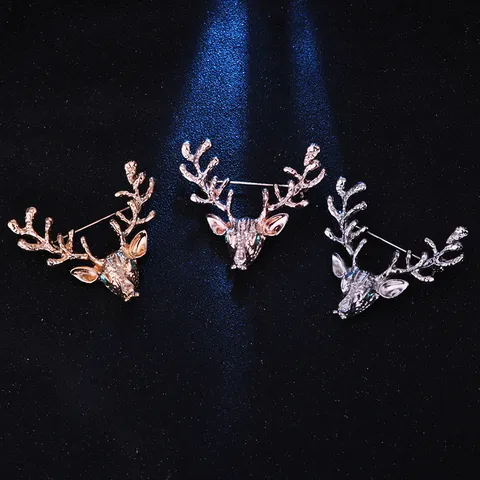 Vintage Legierung Rentier Brosche Pin Für Damen Herren Zarte Elch Tier Brustnadel Mit Strass Augen Weihnachten Geschenk Schmuck