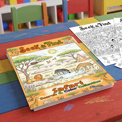 Safari Animal Seek And Find Coloring Poster Kids Coloring Book Educational Drawing Paper Safari Animal Graffiti Paper