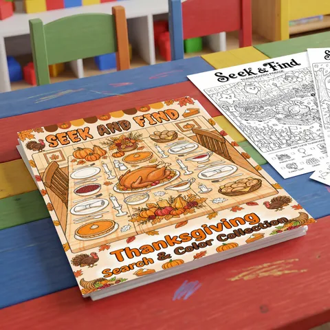 Libro da Colorare Cerca E Trova Tema Giorno del Ringraziamento Per Bambini Poster in Carta da Disegno Educativo Fogli per Attività