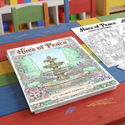 Libro da Colorare a Tema Giardino Segreto Per Bambini Adulti Poster di Pittura a Linea Fine Fiori Fontana Paesaggio Scarabocchiare Schizzare Album d'Arte in Carta