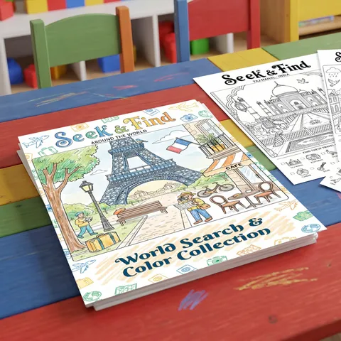 World Landmarks Seek And Find Coloring Book For Children Global Exploration Theme Paper Drawing Poster Educational Art Book