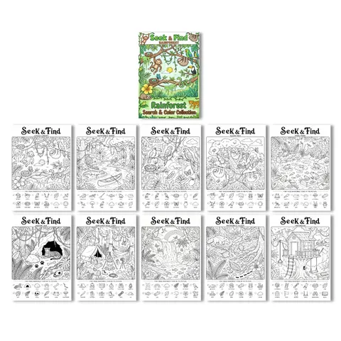 Libro da Colorare a Tema Foresta Pluviale Cerca e Trova per Bambini Poster da Disegno Educativo 10 Pagine Album di Pittura Fatto a Mano Regalo d'Arte