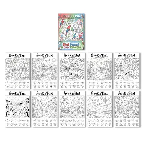 Bird Paradise Seek And Find Coloring Poster For Kids Educational Bird Search And Color Collection Paper Drawing Book