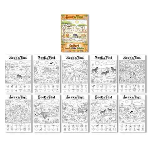 Safari Animal Seek And Find Coloring Poster Kids Coloring Book Educational Drawing Paper Safari Animal Graffiti Paper