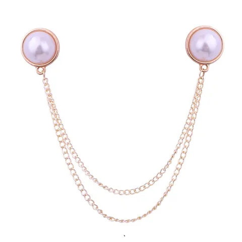 Minimalistische Legierung Doppellagige Quastenkette Kragenbrosche Für Damen Künstliche Perle Hemdkragen Clip Anti Exposition Schmuck Akzent