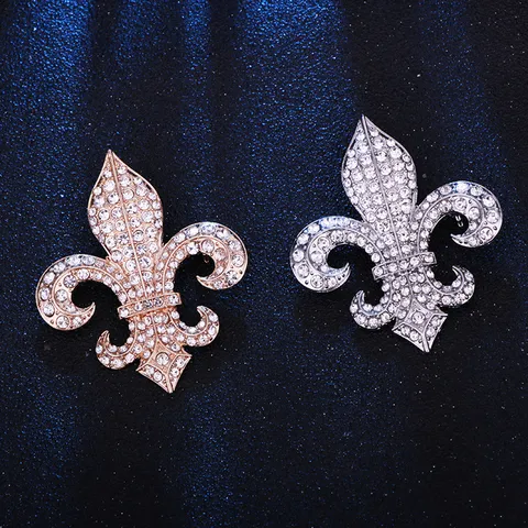 Vintage Zinc Alloy Fleur-de-lis Brooch Full Rhinestone Exquisite Men Suit Lapel Pin Decorative Brooch Badges For Banquet Party Jewelry