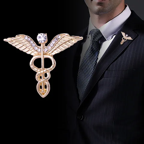 Engelsflügel Schlange Merkurstab Brosche Legierung Strass Medizinisches Symbol Schmuck Geschenk Für Ärzte Krankenschwestern Unisex