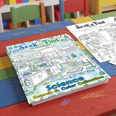Libro da Colorare e Cercare per Bambini Temi di Laboratorio Scientifico Poster da Colorare Cerca Trova Carta da Disegno Educativa Manuale Regalo
