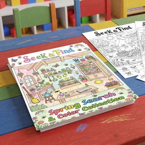 Libro de Colorear para Niños Busca y Encuentra Jardín de Primavera Póster de Garabatos Educativo Cuaderno de Dibujo