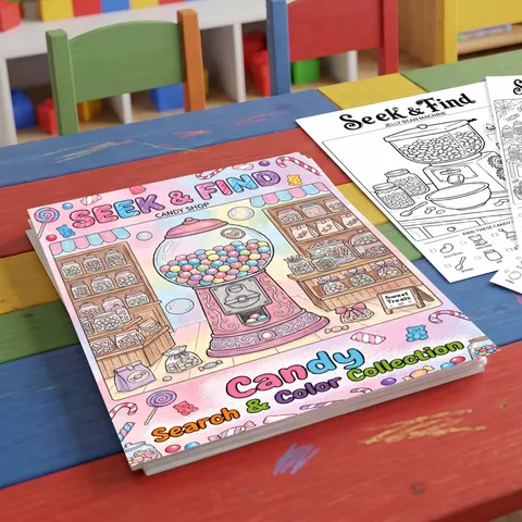 Kids Seek And Find Candy Shop Coloring Book Paper Creative Doodle Painting Poster Collection Pack For Children Art Activity