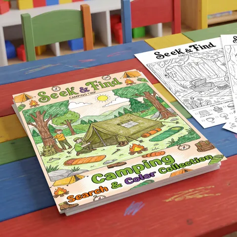 Libro da Colorare a Tema Campeggio per Bambini Cerca e Trova Libro da Disegno Fai da Te Poster da Colorare a Mano