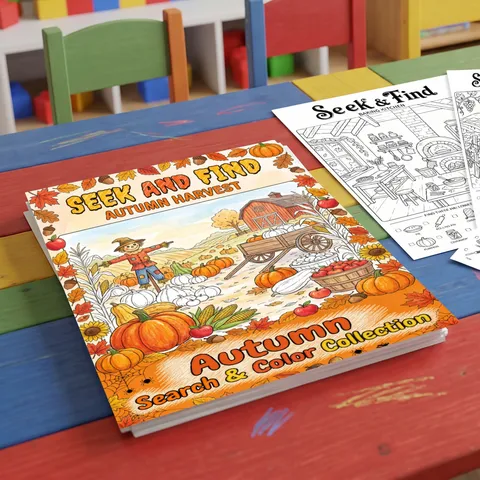 Autumn Harvest Seek And Find Coloring Poster Collection Kids Farm Pumpkin Search And Color Coloring Book Educational Painting Drawing Paper Material Sheets For Thanksgiving Activity Fun