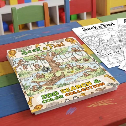 Kids Zoo Animal Seek And Find Coloring Poster Paper Book Cartoon Creative Coloring Notebook Painting Paper Poster For Child