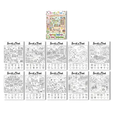 Libro de Colorear para Niños Busca y Encuentra Jardín de Primavera Póster de Garabatos Educativo Cuaderno de Dibujo