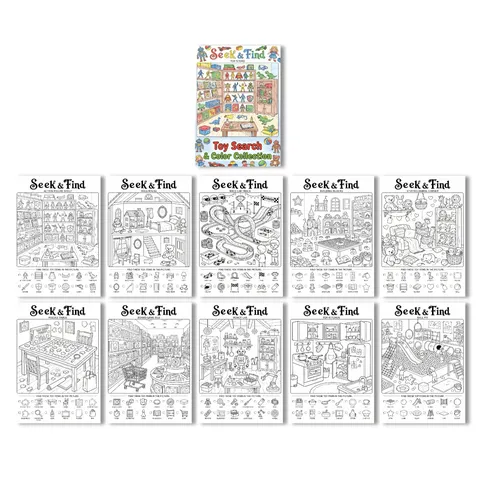 Kids Seek And Find Toy Store Coloring Book Poster Educational Painting Doodling A4 Size Paper Activity Set For Children