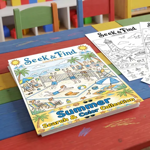 Livre de Coloriage à Thème Plage d'Été Cherche et Trouve pour Enfants Affiche de Papier à Dessin Éducatif Collection Cherche et Trouve Cahier de Coloriage pour Enfants