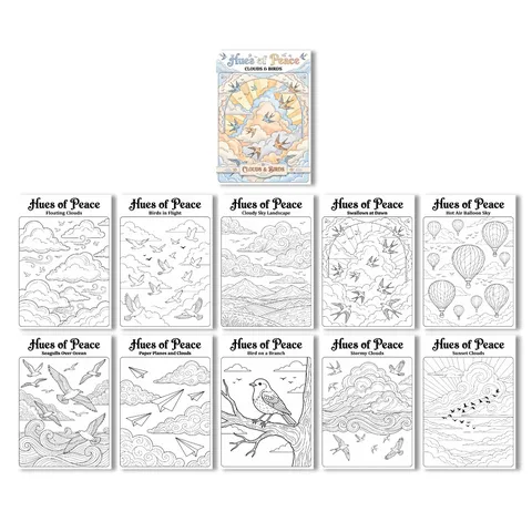 Libro Da Colorare A Tema Nuvole E Uccelli Per Bambini Carta Da Disegno Educativa Per Graffiti Fai Da Te Poster Di Line Art