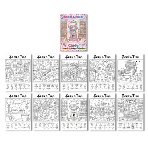 Kids Seek And Find Candy Shop Coloring Book Paper Creative Doodle Painting Poster Collection Pack For Children Art Activity
