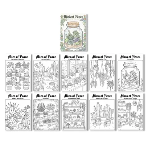Libro de Póster para Colorear Plantas en Maceta Suculentas Dibujadas a Mano Papel Arte de Línea Botánica Álbum de Dibujo para Niños Adultos Pintura Antiestrés