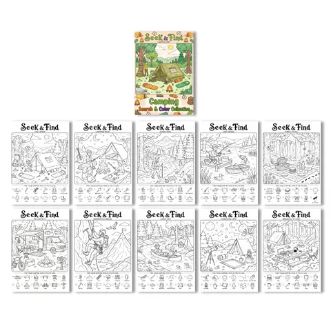 Libro da Colorare a Tema Campeggio per Bambini Cerca e Trova Libro da Disegno Fai da Te Poster da Colorare a Mano