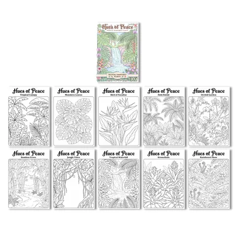 Libro de Colorear de Plantas de la Selva Tropical para Niños Pósteres de Graffiti DIY Juego de Dibujo Educativo