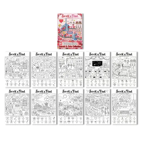 Livre de Coloriage Cherche et Trouve de la Saint Valentin pour Enfants Collection de Posters à Colorier Éducatifs