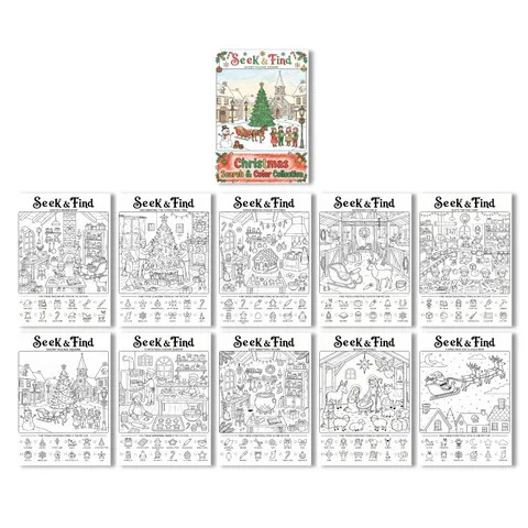 Libro De Colorear Buscar Y Encontrar De Navidad Para Niños Colección Buscar Y Colorear Plaza Del Pueblo Nevado Póster De Papel De Dibujo