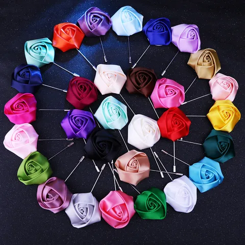 Eleganter Satin Stoff Rosen Brosche Langer Stecker Ansteckblume Für Herren Anzug Hochzeit Party Handgefertigte Reversnadel Schmuck Zubehör