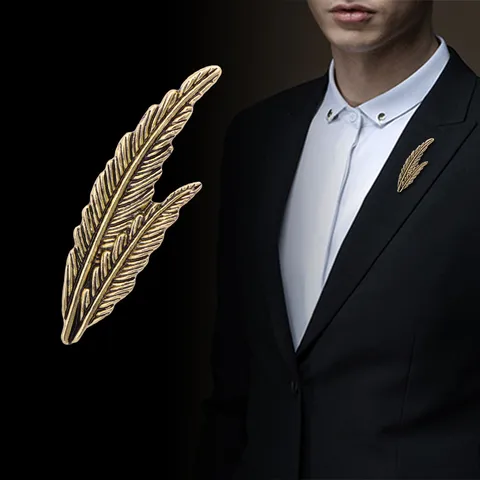 Vintage Feather Leaf Brooch Pin For Men Women Zinc Alloy Metallic Retro Suit Lapel Pin Corsage Jewelry Accessory