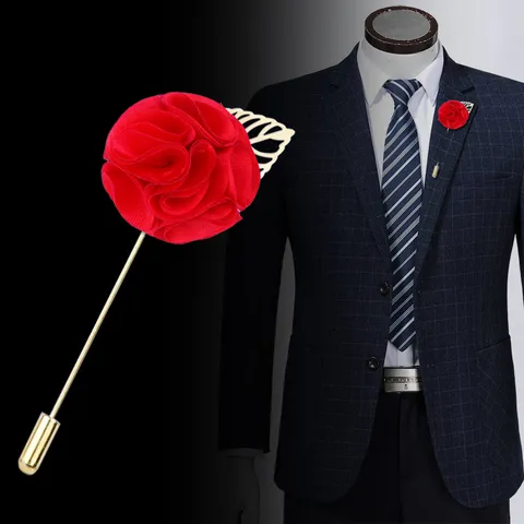 Handgefertigte Wollstoff Rose Blume Brosche Anstecknadel Lange Nadel Galvanisierte Legierung Blatt Herren Anzug Damen Kleid Hochzeit Schmuck