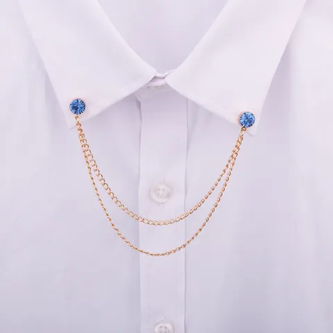 Legierung Strass Doppel Kette Kragenadel Brosche Für Herren Damen Minimalistisch Koreanischen Stil Hemdkragen Schmuck