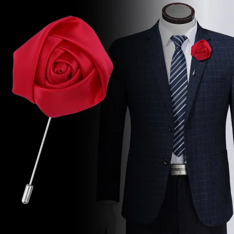 Eleganter Satin Stoff Rosen Brosche Langer Stecker Ansteckblume Für Herren Anzug Hochzeit Party Handgefertigte Reversnadel Schmuck Zubehör