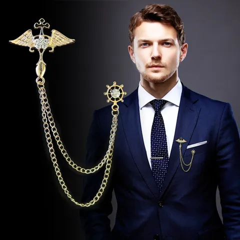 Herren Vintage Legierung Adler Kreuz Brosche Mit Doppeltem Quastenkette Schiff Ruder Strass Anzug Reversnadel Gotischer Modeschmuck Zubehör