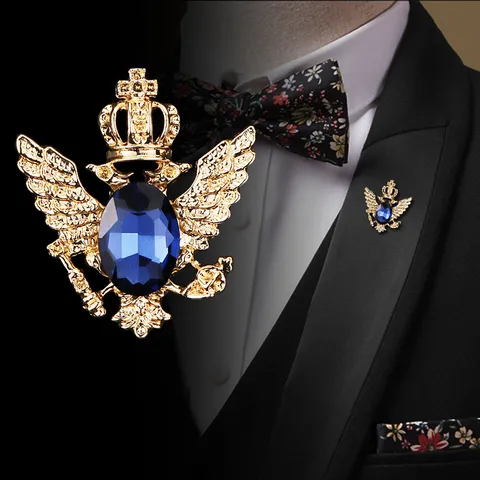 Vintage Doppeladler Brosche Für Herren Legierung Strass Krone Wappen Abzeichen Anzug Anstecknadel Persönlichkeit Schmuck Geschenk