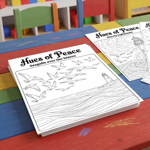 Ocean Theme Hand Drawn Coloring Posters For Kids DIY Graffiti Art Supplies Seagull Lighthouse Pattern Paper Coloring Posters