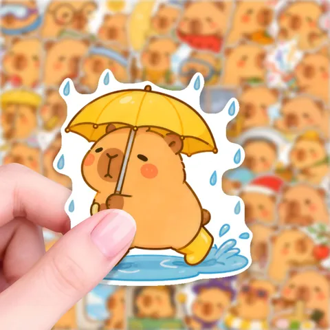 Cute Cartoon Capybara Waterproof Stickers PVC Wear Resistant Decorative Decals For Laptop Handbook Suitcase DIY Stationery